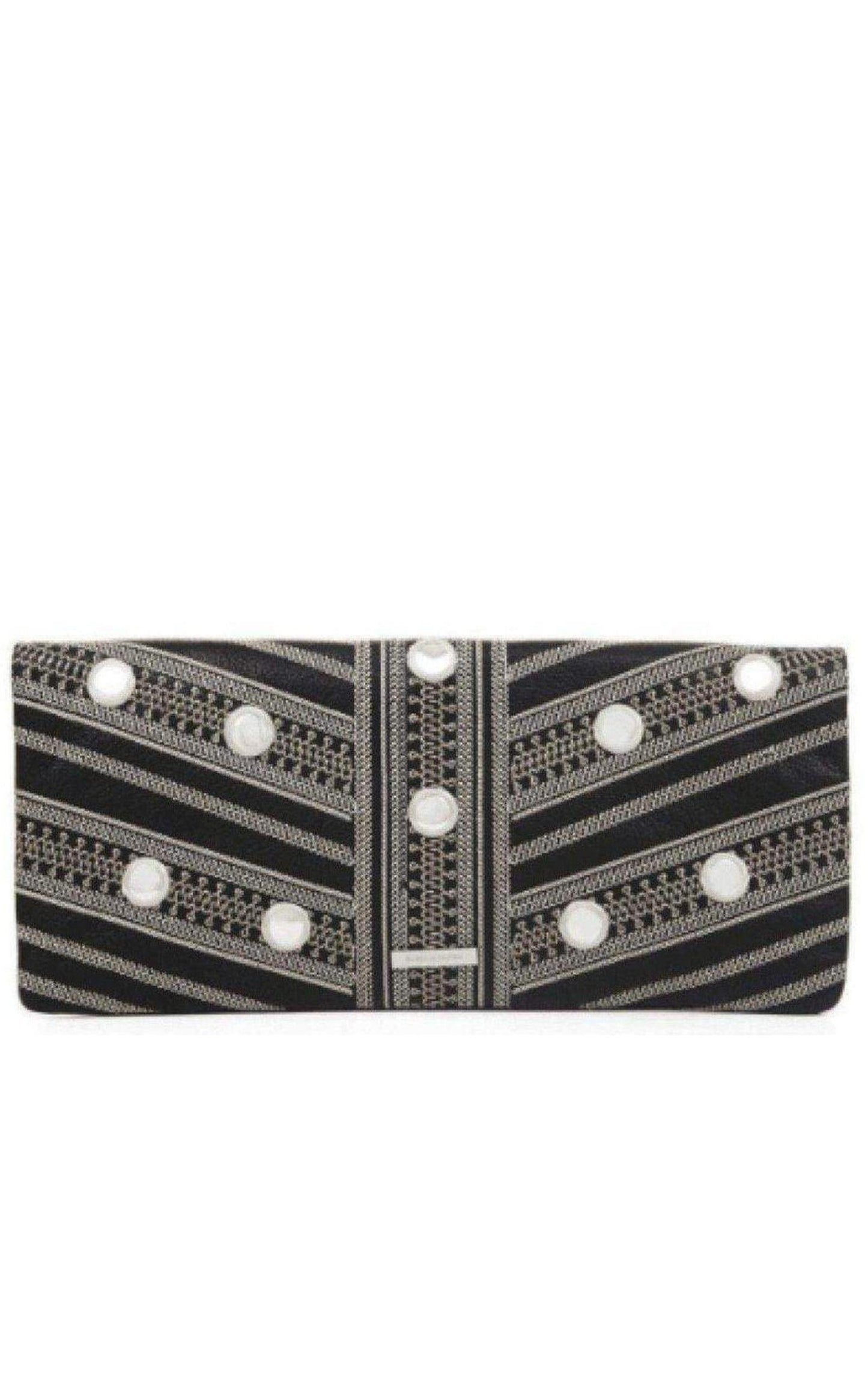 Black Leather Fold Over Clutch BCBGMAXAZRIA