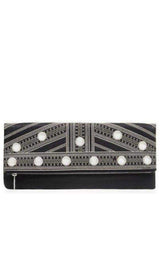 Black Leather Fold Over Clutch BCBGMAXAZRIA