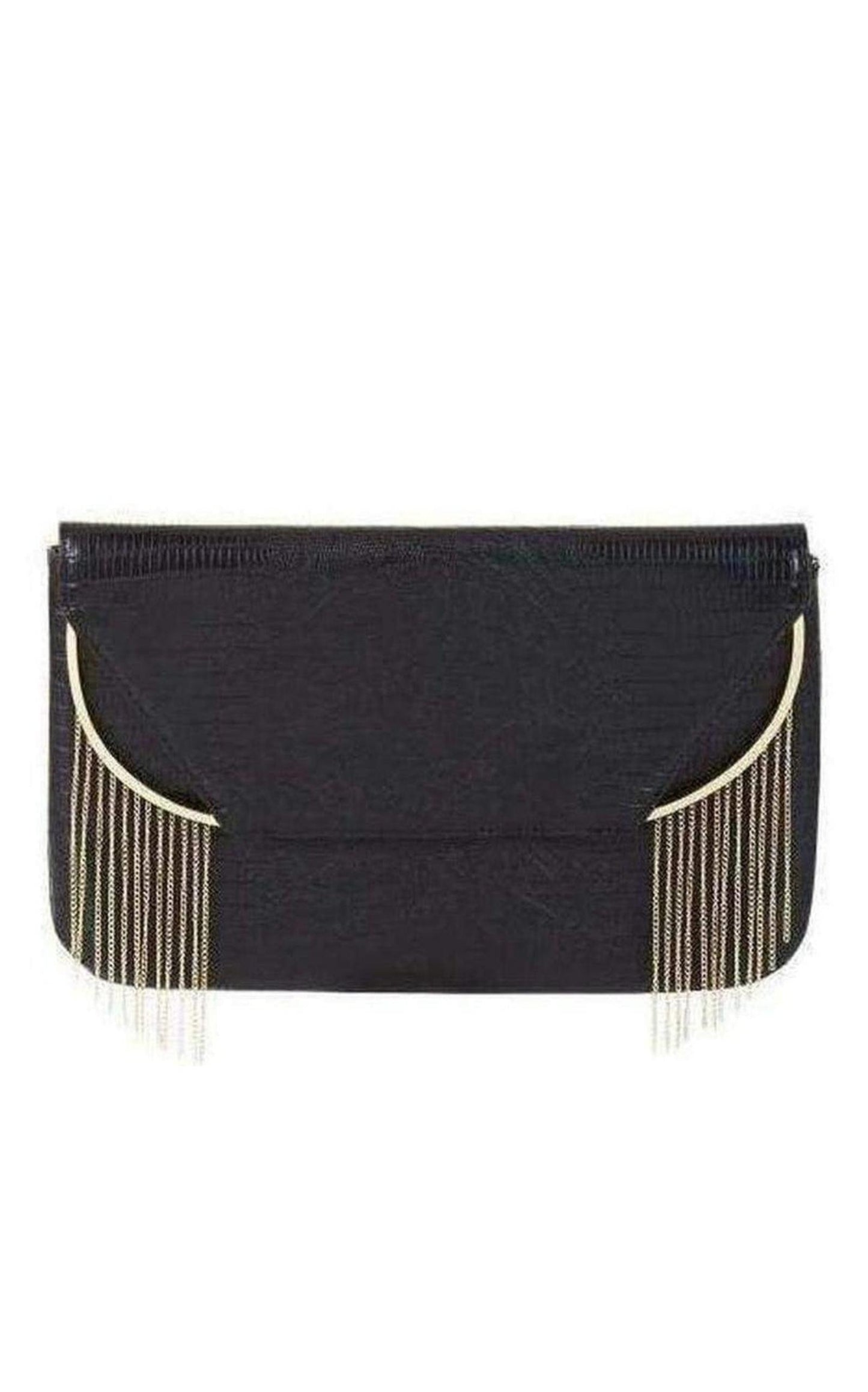 Black Snake Embossed Chain Fringe Clutch BCBGMAXAZRIA