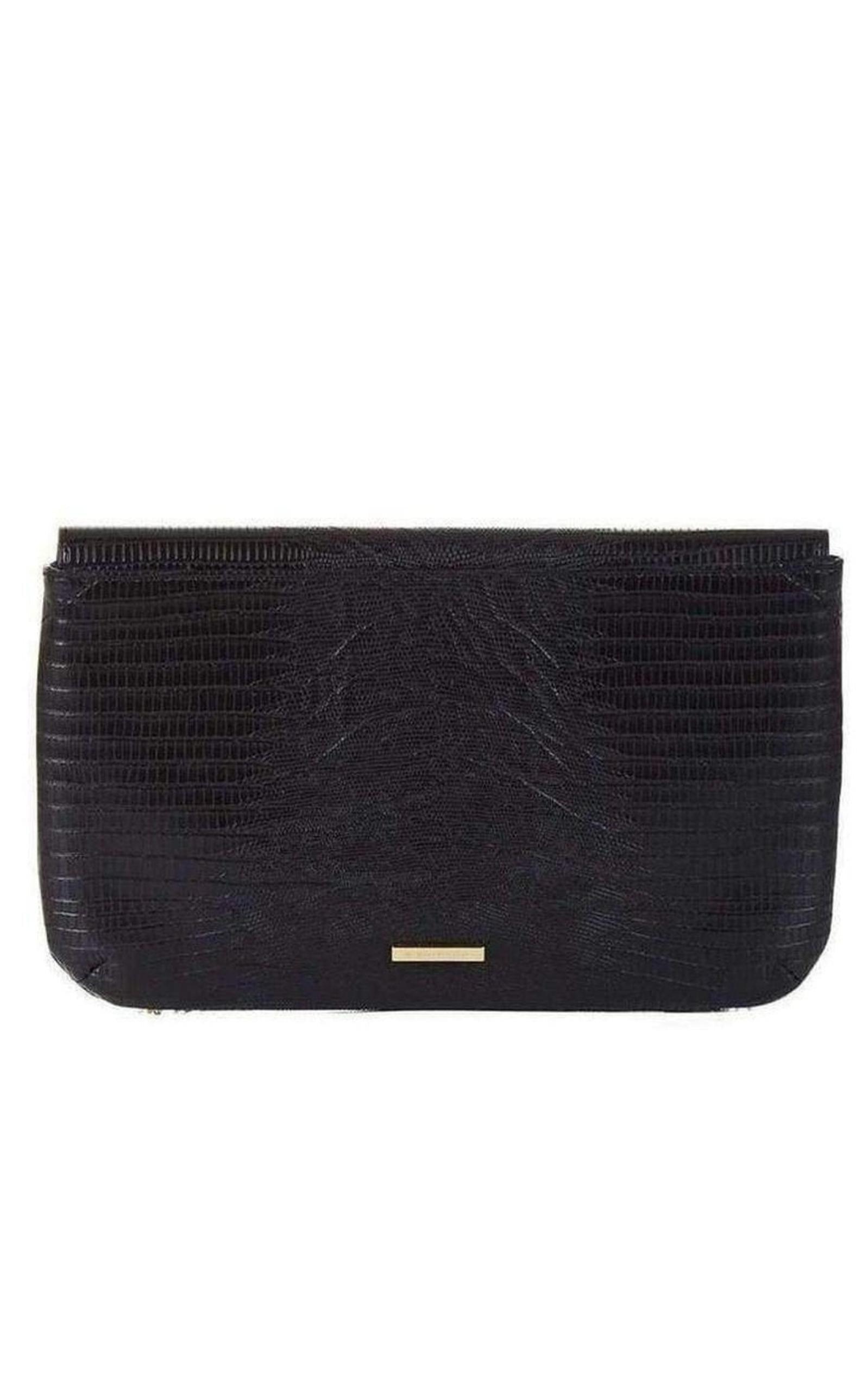 Black Snake Embossed Chain Fringe Clutch BCBGMAXAZRIA