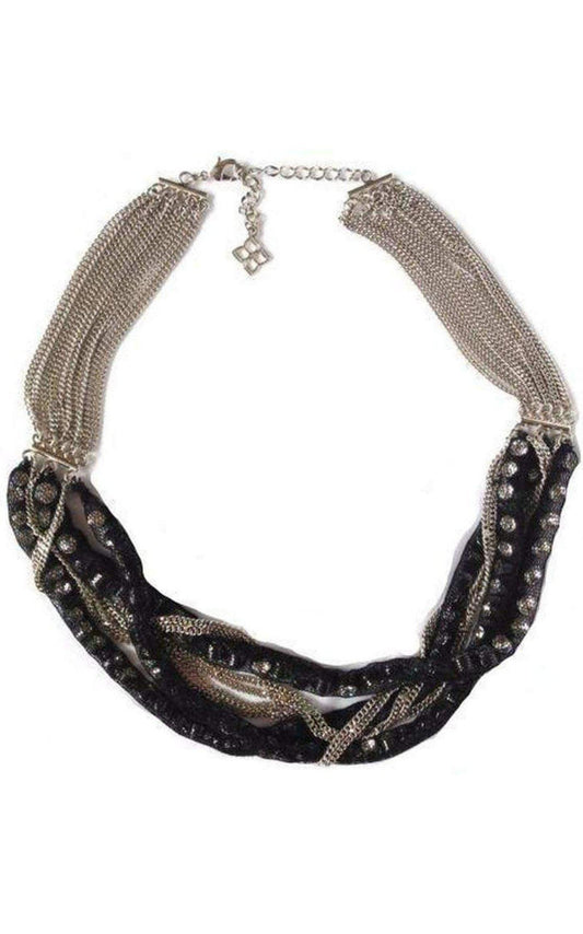 Braided Silver Multiple Chain Necklace BCBGMAXAZRIA