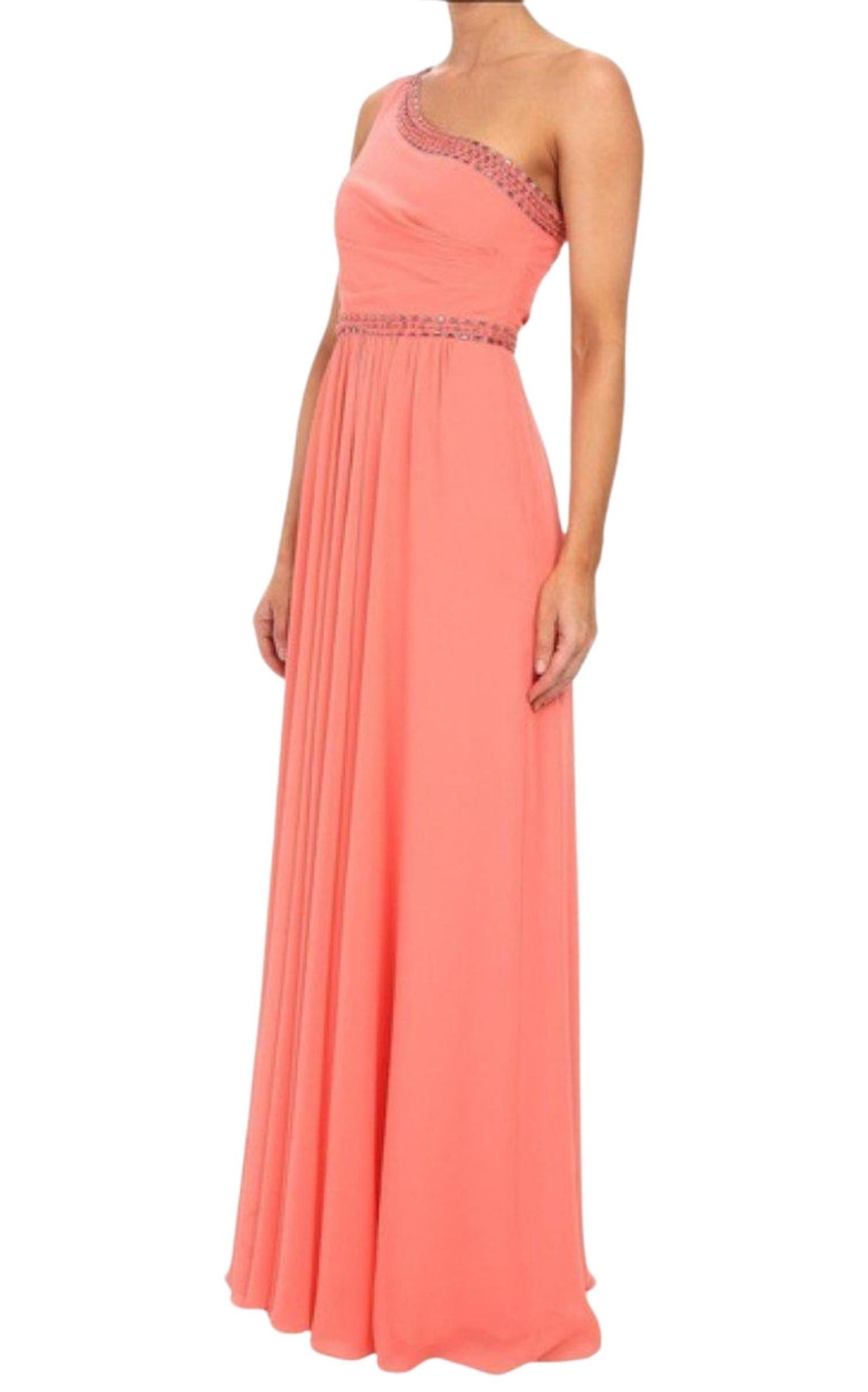 Daniele Coral One Shoulder Embellished Gown BCBGMAXAZRIA