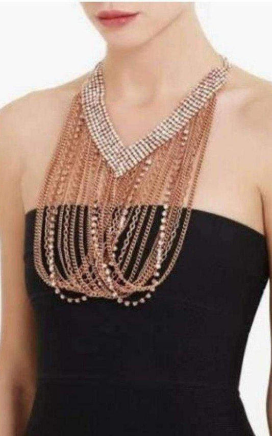 Draped Chain Rhinestone Necklace BCBGMAXAZRIA