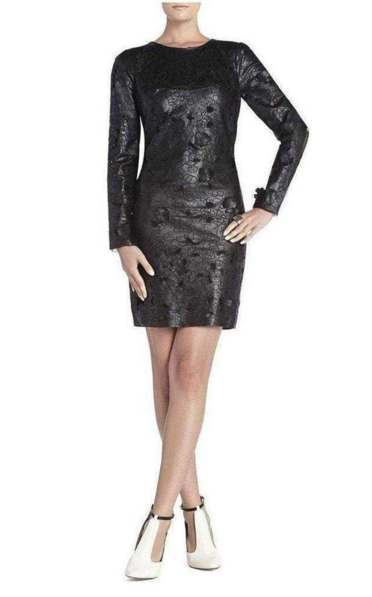 Embroidered Cutout Faux Leather Dress BCBGMAXAZRIA