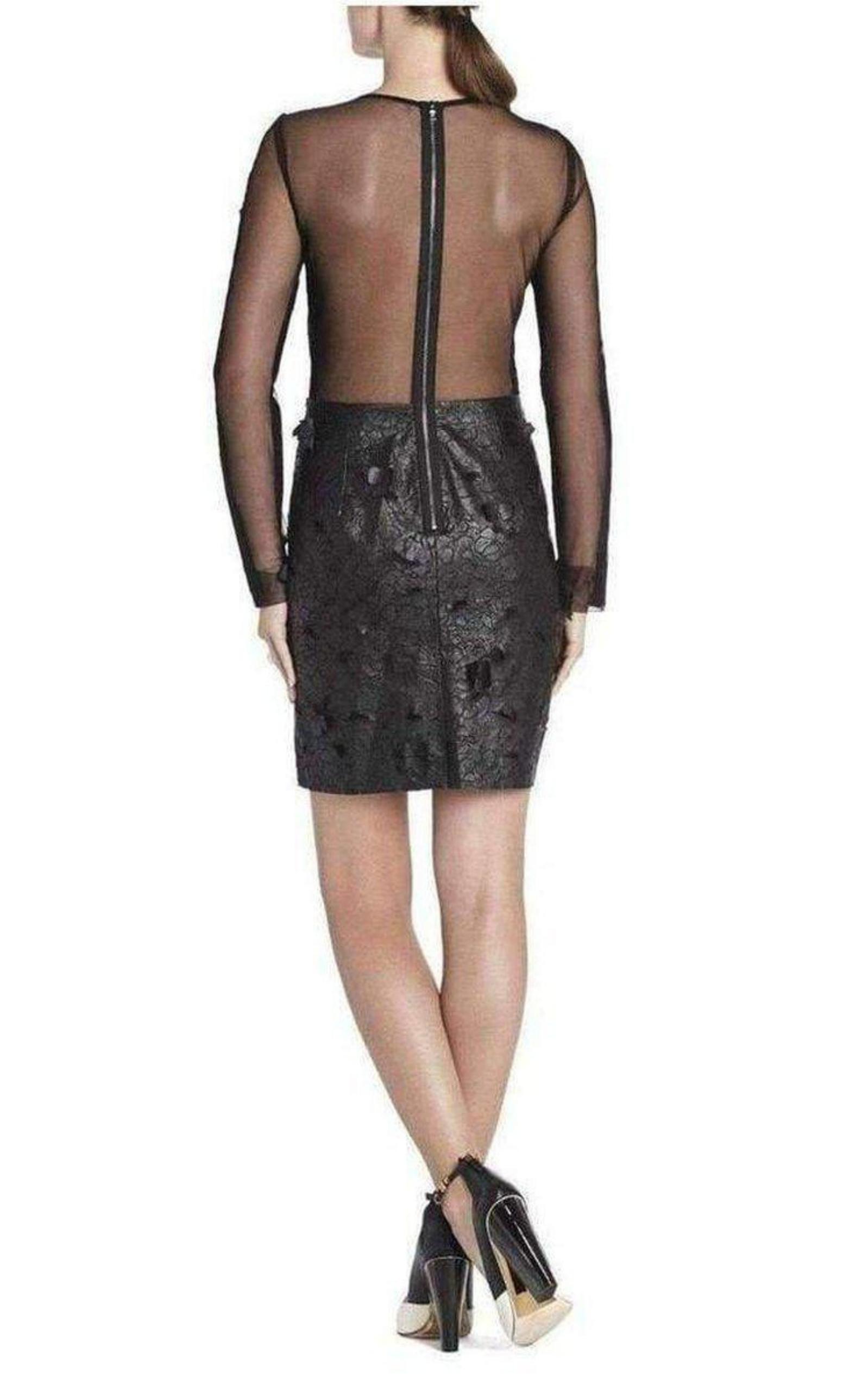 Embroidered Cutout Faux Leather Dress BCBGMAXAZRIA