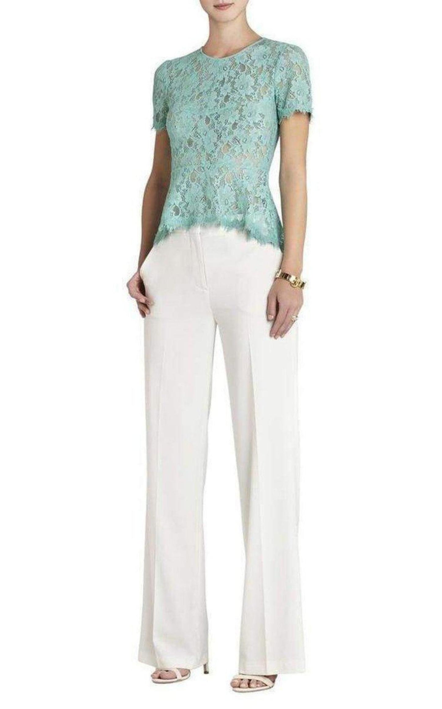 Evia Lace Peplum Top BCBGMAXAZRIA