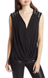 Gisele Front Draped Sleeveless Beaded Blouse BCBGMAXAZRIA