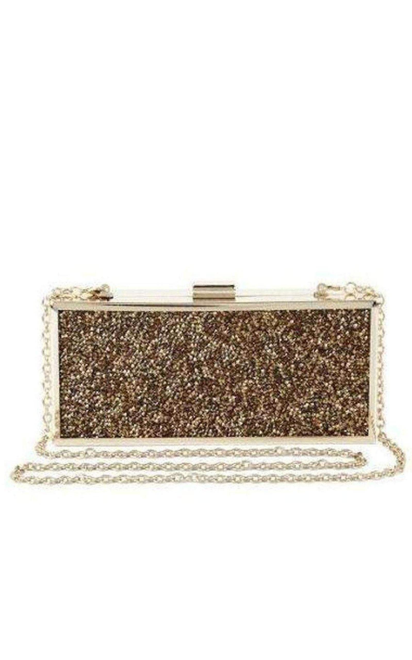 Gold Ariana Rock Crystal Hard Clutch BCBGMAXAZRIA