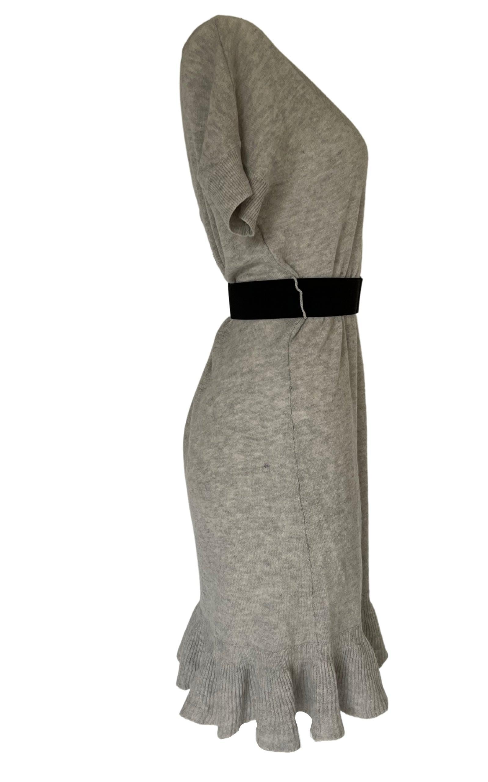 Grey Ruffle Cashmere Blend Dress BCBGMAXAZRIA