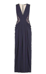 Kamara Deep-V Lace Draped Gown BCBGMAXAZRIA