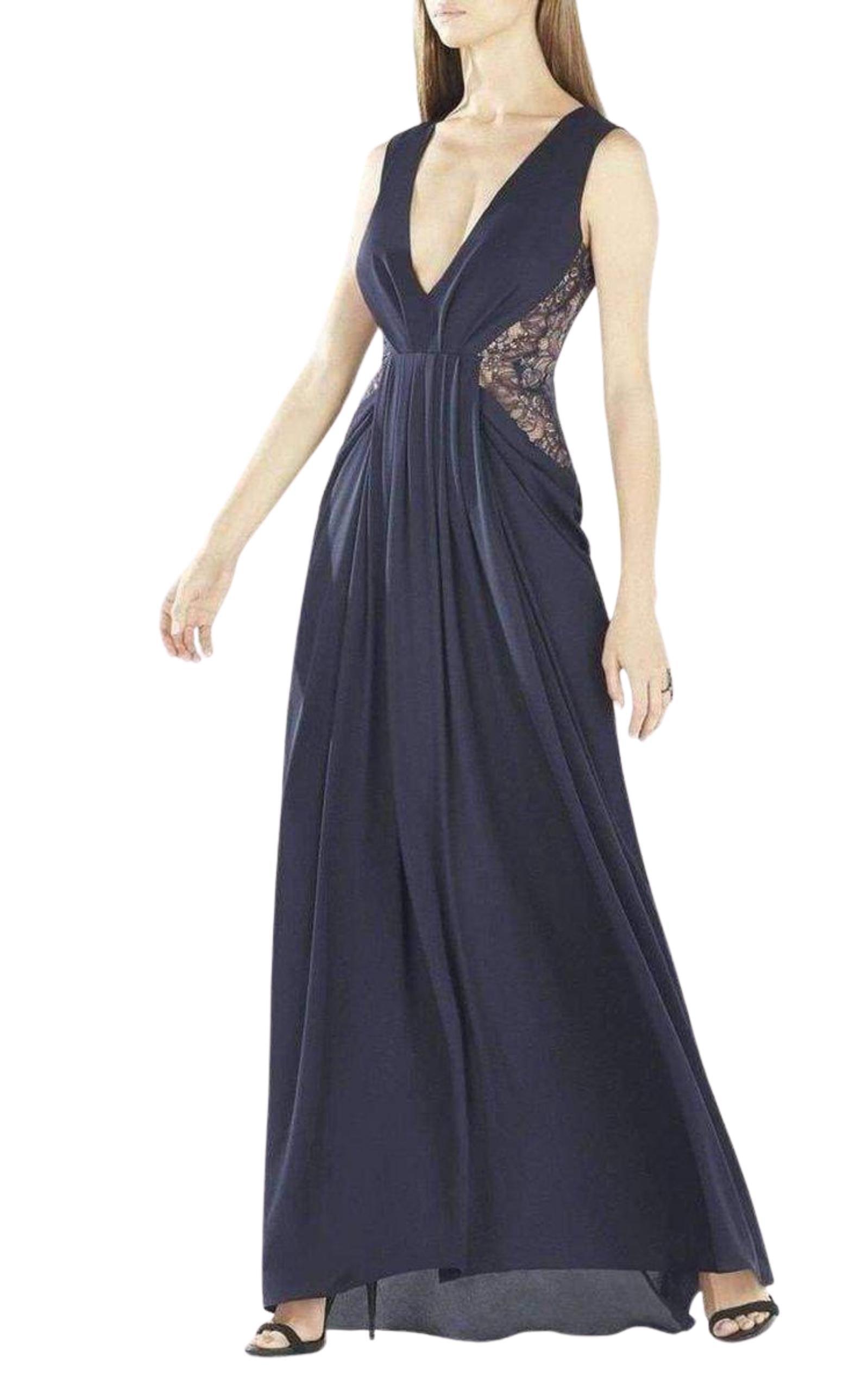 Kamara Deep-V Lace Draped Gown BCBGMAXAZRIA