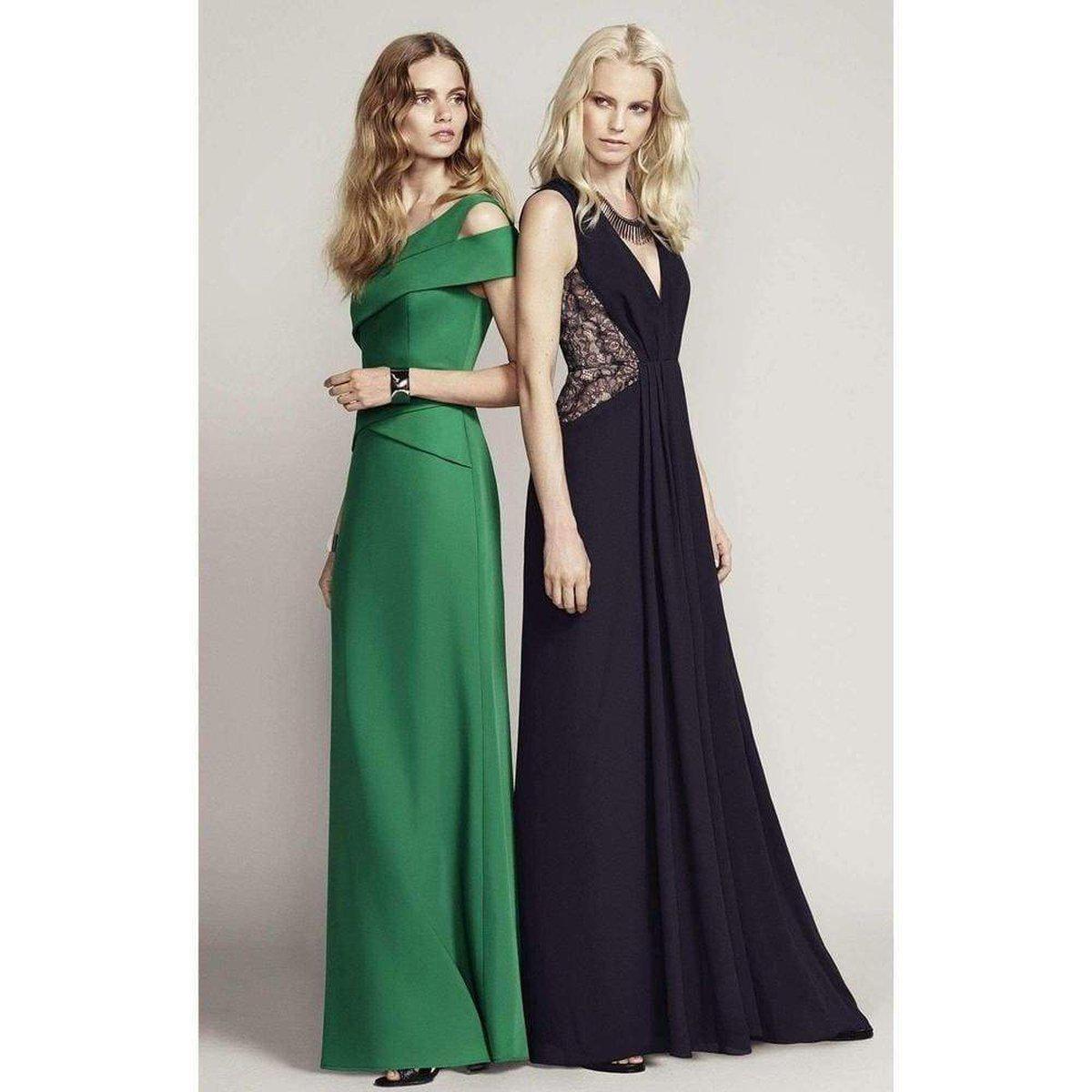 Kamara Deep-V Lace Draped Gown BCBGMAXAZRIA