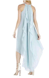 Kelsia Aqua Mist Cascade Ruffle Halter Dress BCBGMAXAZRIA