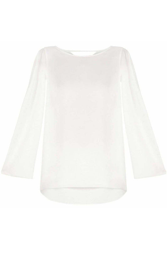 Kyleigh Fringe-Back Slit Sleeve Top BCBGMAXAZRIA