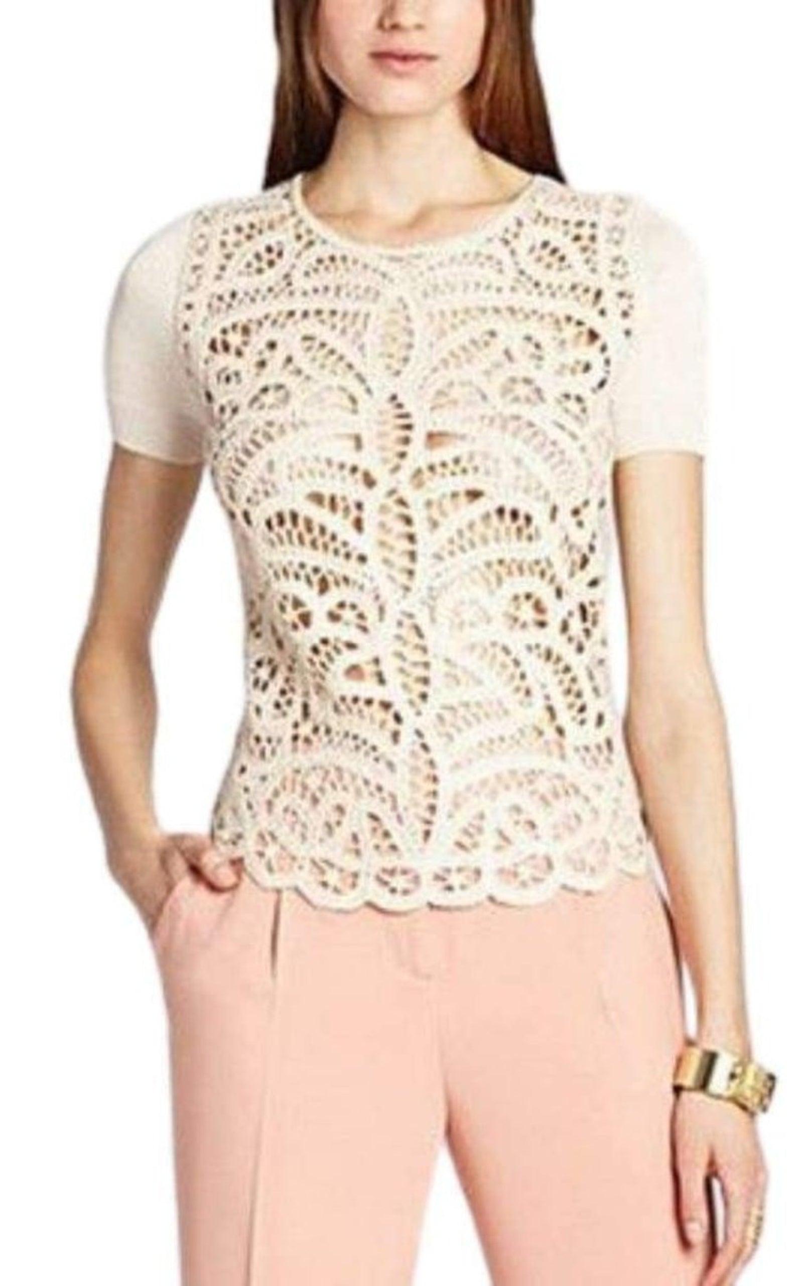 Lace Crochet Silk Blend Top BCBGMAXAZRIA