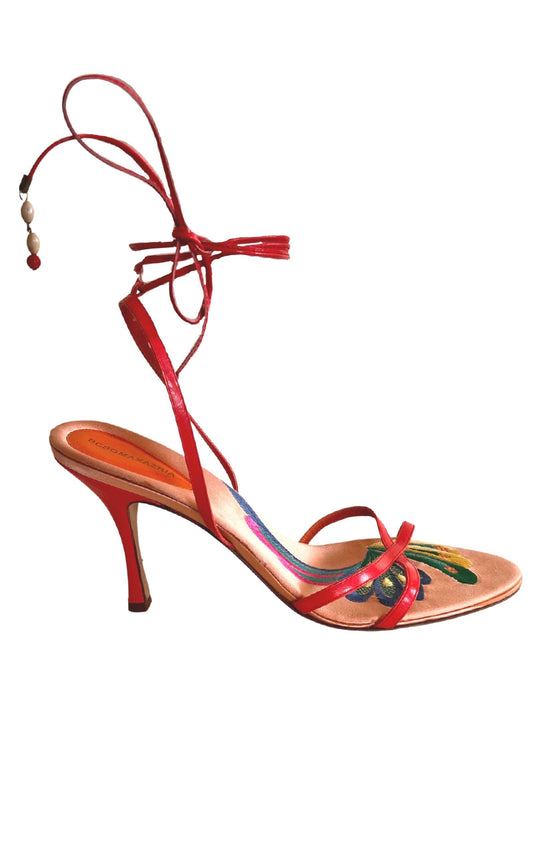 Leather Sandals Insole Embroidery BCBGMAXAZRIA