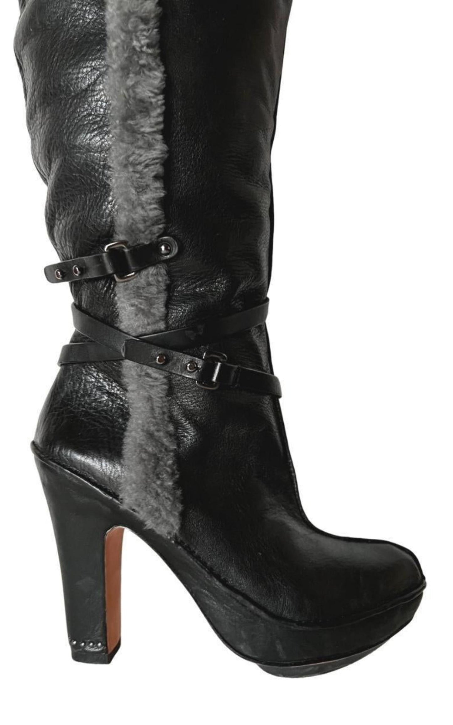 Molly Black Leather Boots with Shearling Lining BCBGMAXAZRIA