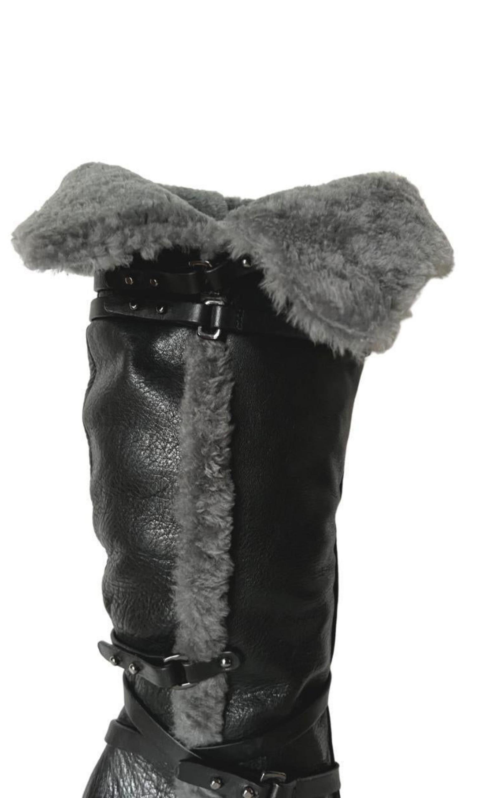 Molly Black Leather Boots with Shearling Lining BCBGMAXAZRIA