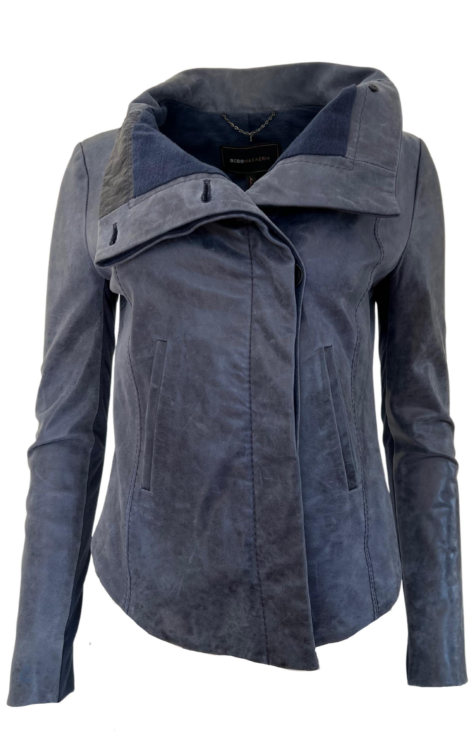 Moto Blue Leather Jacket BCBGMAXAZRIA