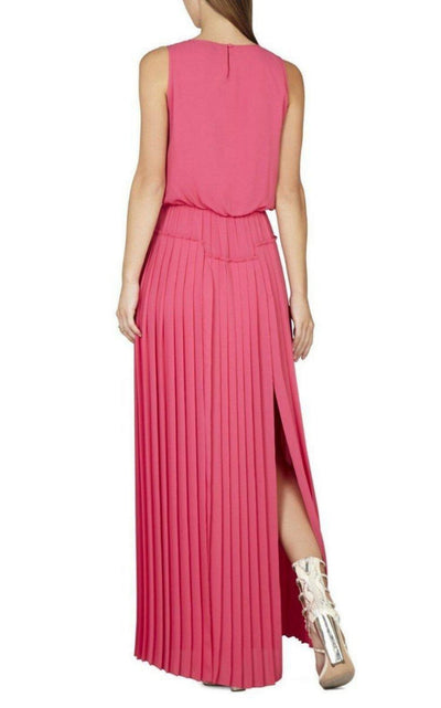 Pink Jenine High Split Pleated Skirt Maxi Dress BCBGMAXAZRIA