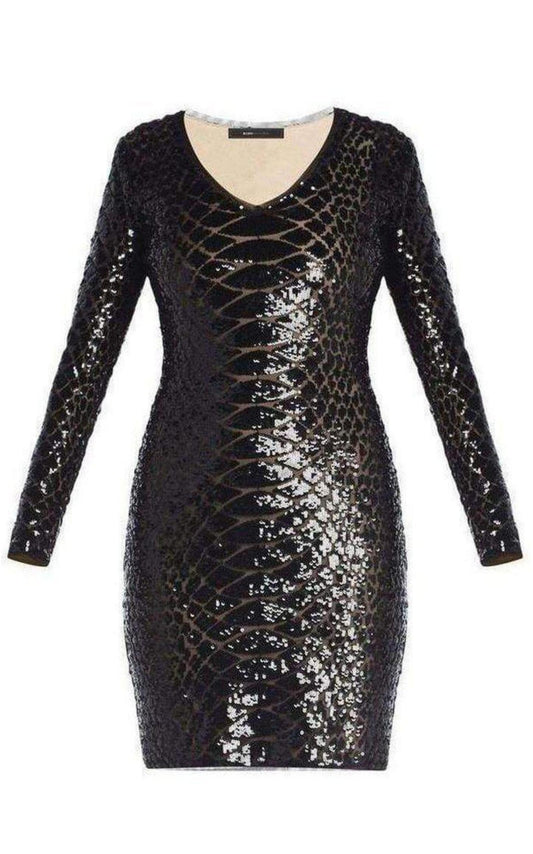 Sabryna Long Sleeve Python Sequin Dress BCBGMAXAZRIA