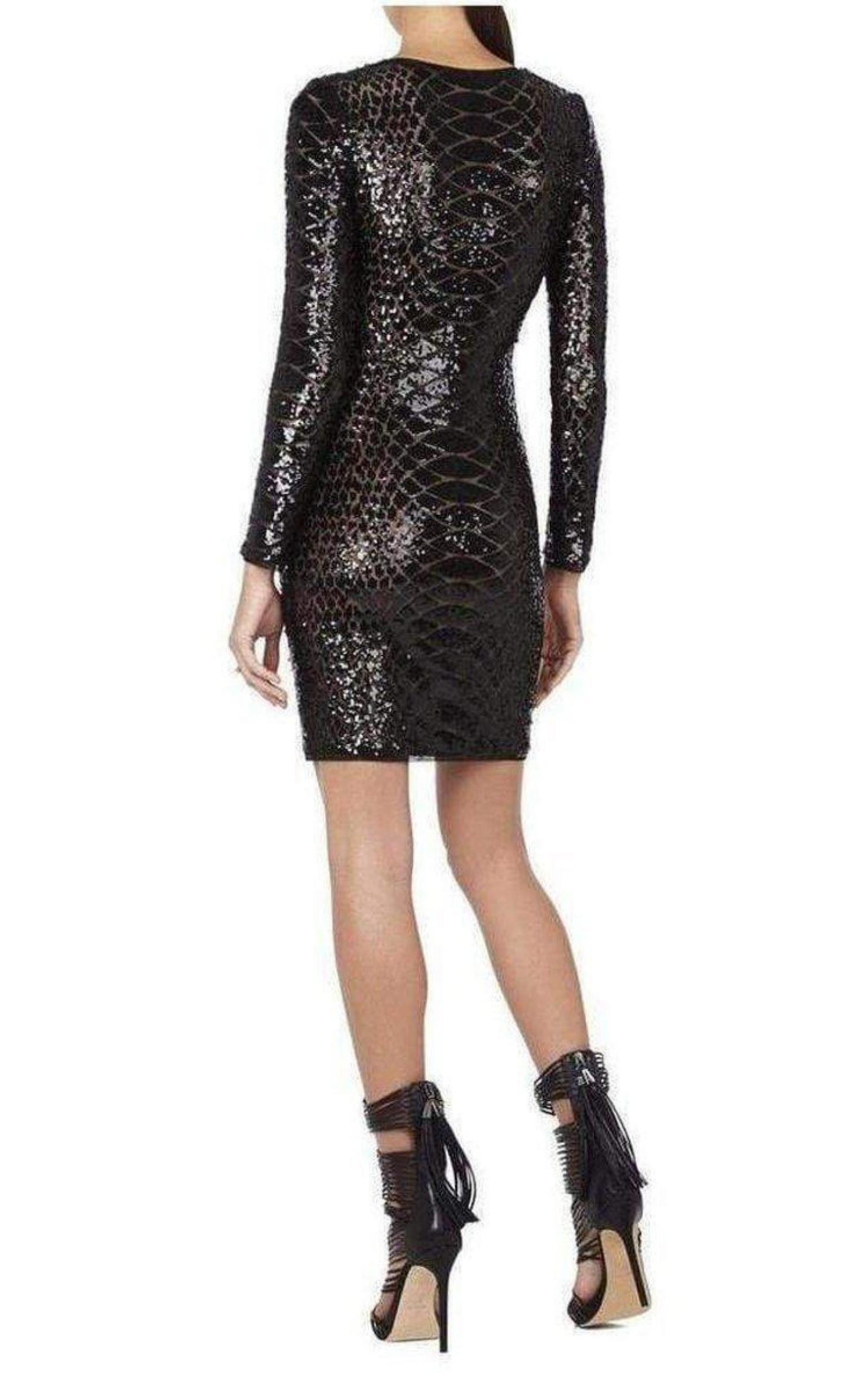 Sabryna Long Sleeve Python Sequin Dress BCBGMAXAZRIA