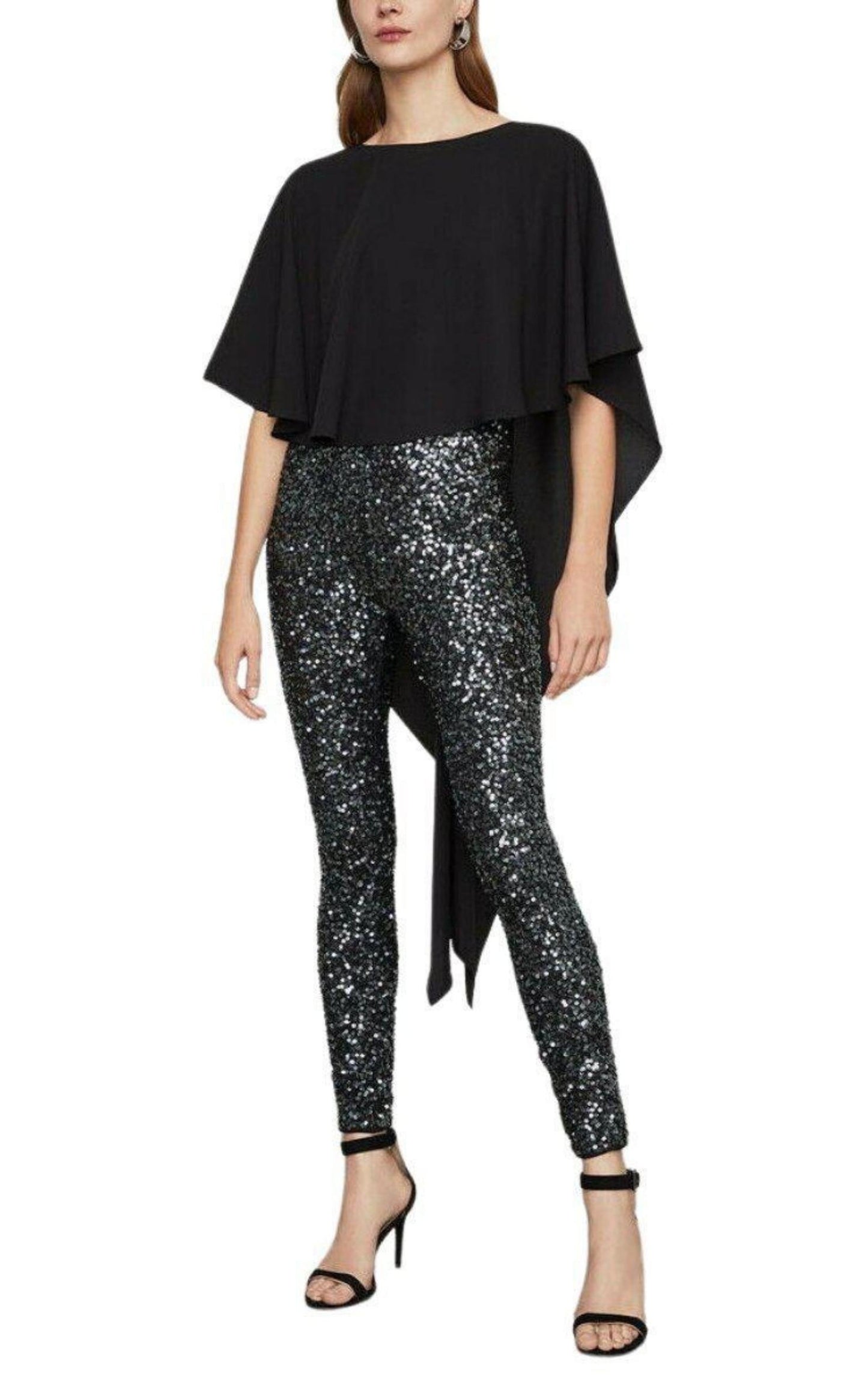 Sequined Cape Sleeves Jumpsuit BCBGMAXAZRIA