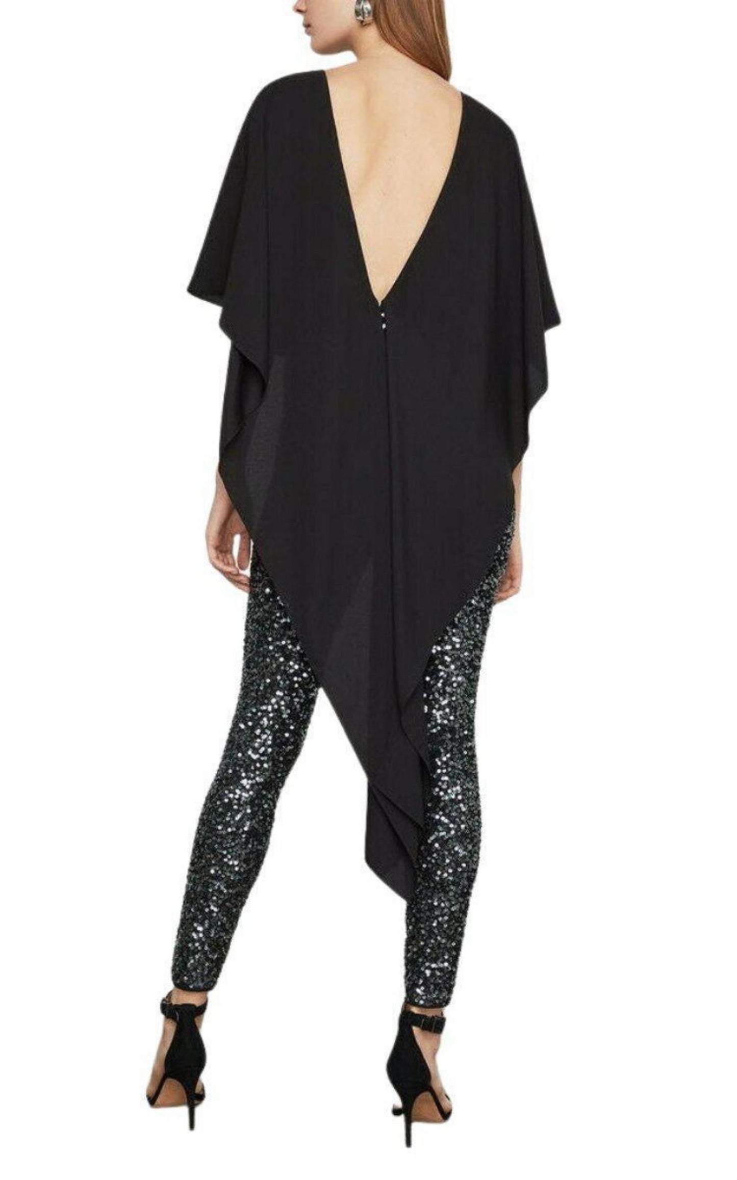 Sequined Cape Sleeves Jumpsuit BCBGMAXAZRIA