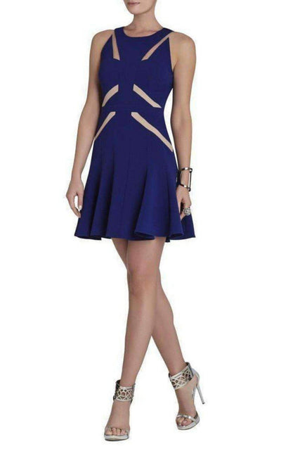 Solie Tulle Insert Cut Out Blue Dress BCBGMAXAZRIA