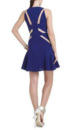 Solie Tulle Insert Cut Out Blue Dress BCBGMAXAZRIA