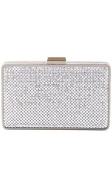 Sonia Silver Crystal Mesh Satin Frame Clutch BCBGMAXAZRIA