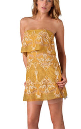 Strapless Yellow Lace Silk Dress BCBGMAXAZRIA