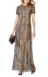 Taliah Metallic Geometric Lace Gown BCBGMAXAZRIA