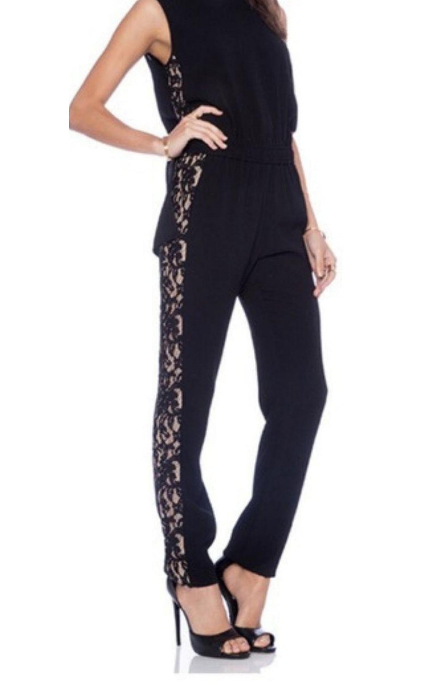 Victorya Lace Side Paneles Jumpsuit BCBGMAXAZRIA