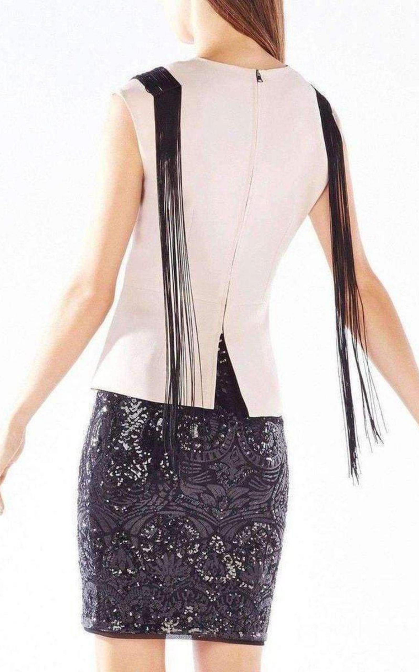 Virginie Beaded Fringe Peplum Top BCBGMAXAZRIA