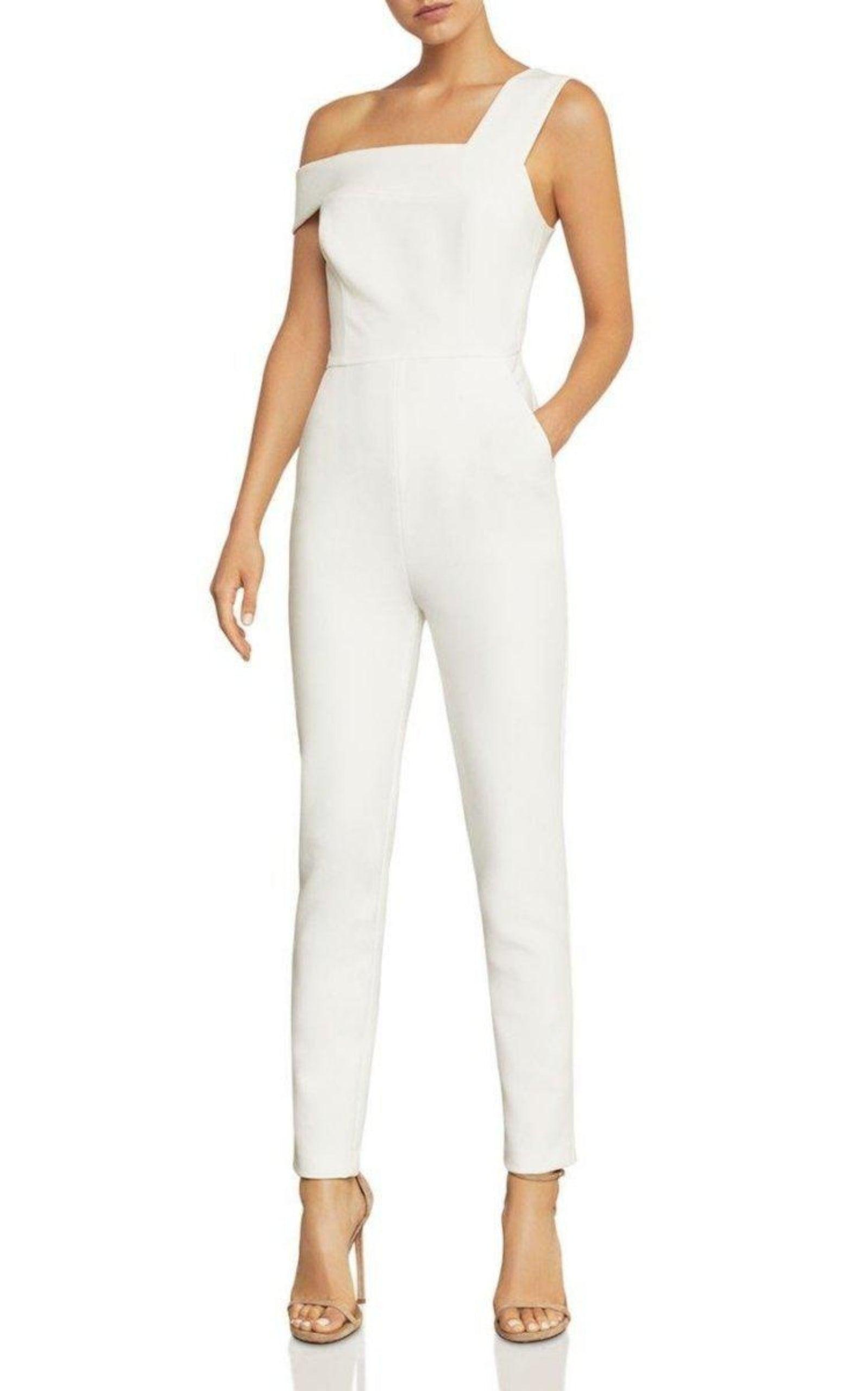 White Haida One-shoulder Jumpsuit BCBGMAXAZRIA