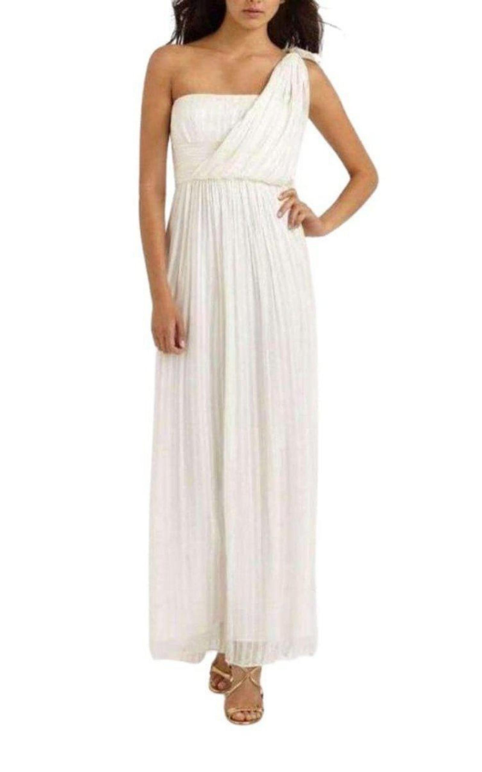 White One Shoulder Shadow Silk Dress BCBGMAXAZRIA