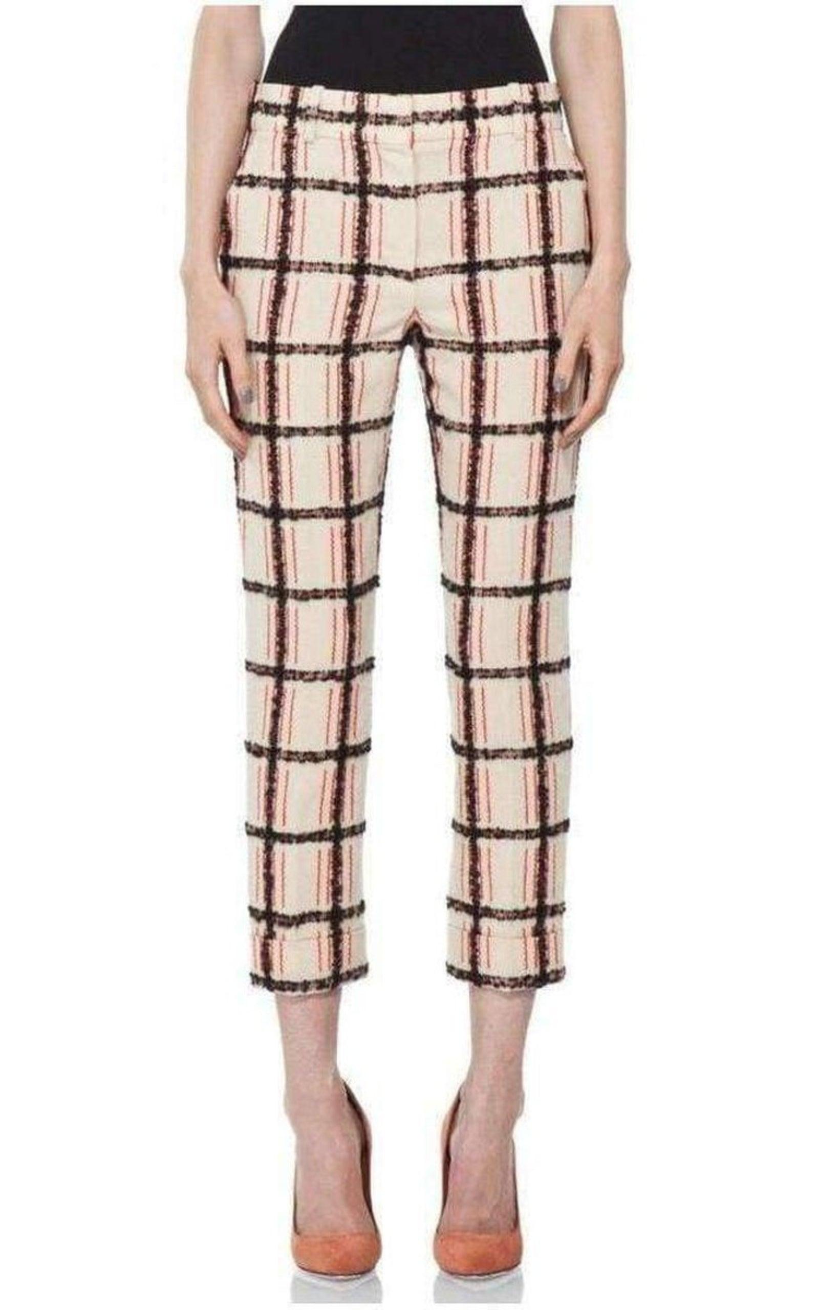 Beige Mohair Trim Check Cropped Pants Chloe