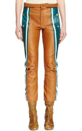 Biker Cropped Striped Leather Pants Chloe