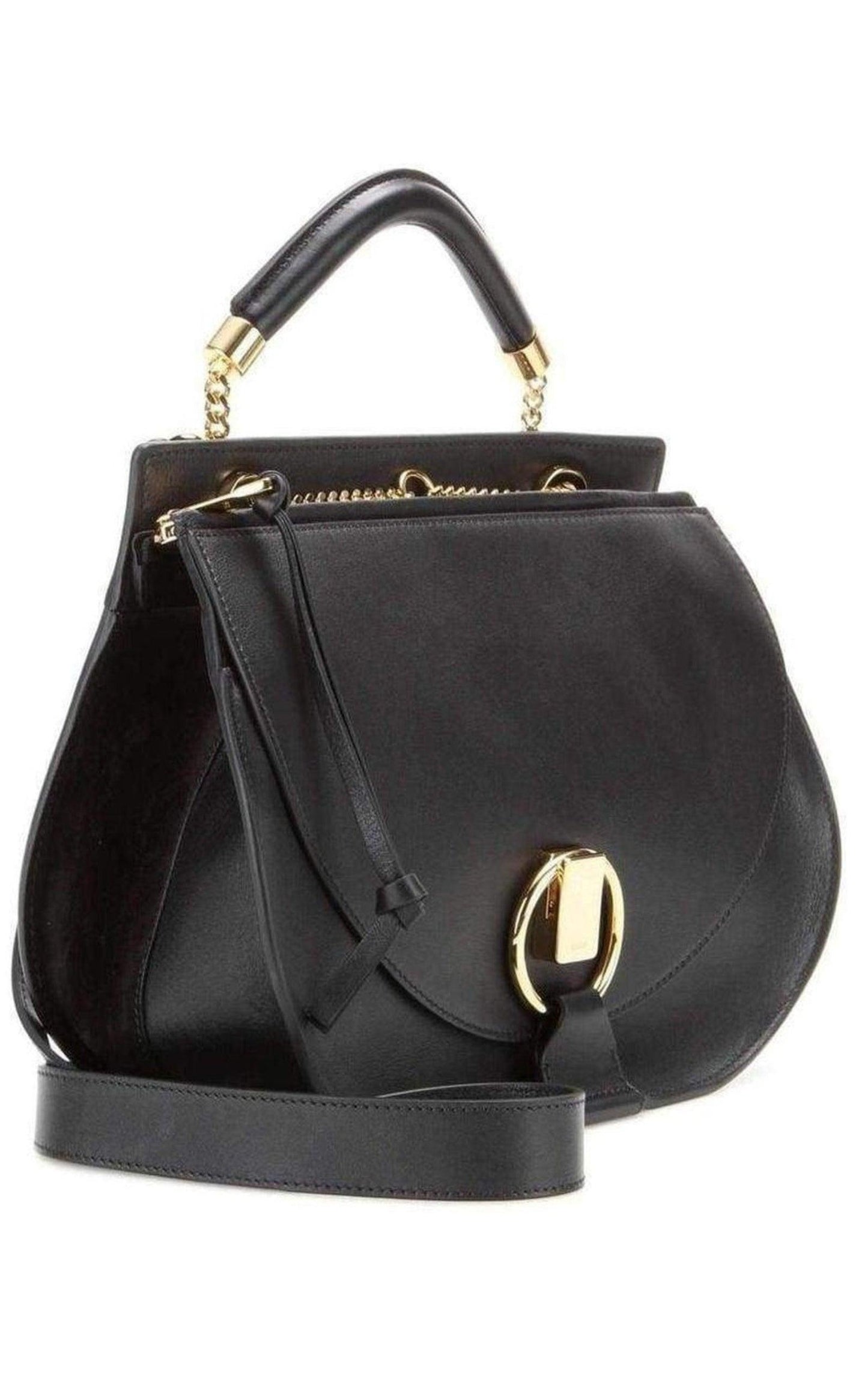 Black Leather Goldie Shoulder Bag Chloe