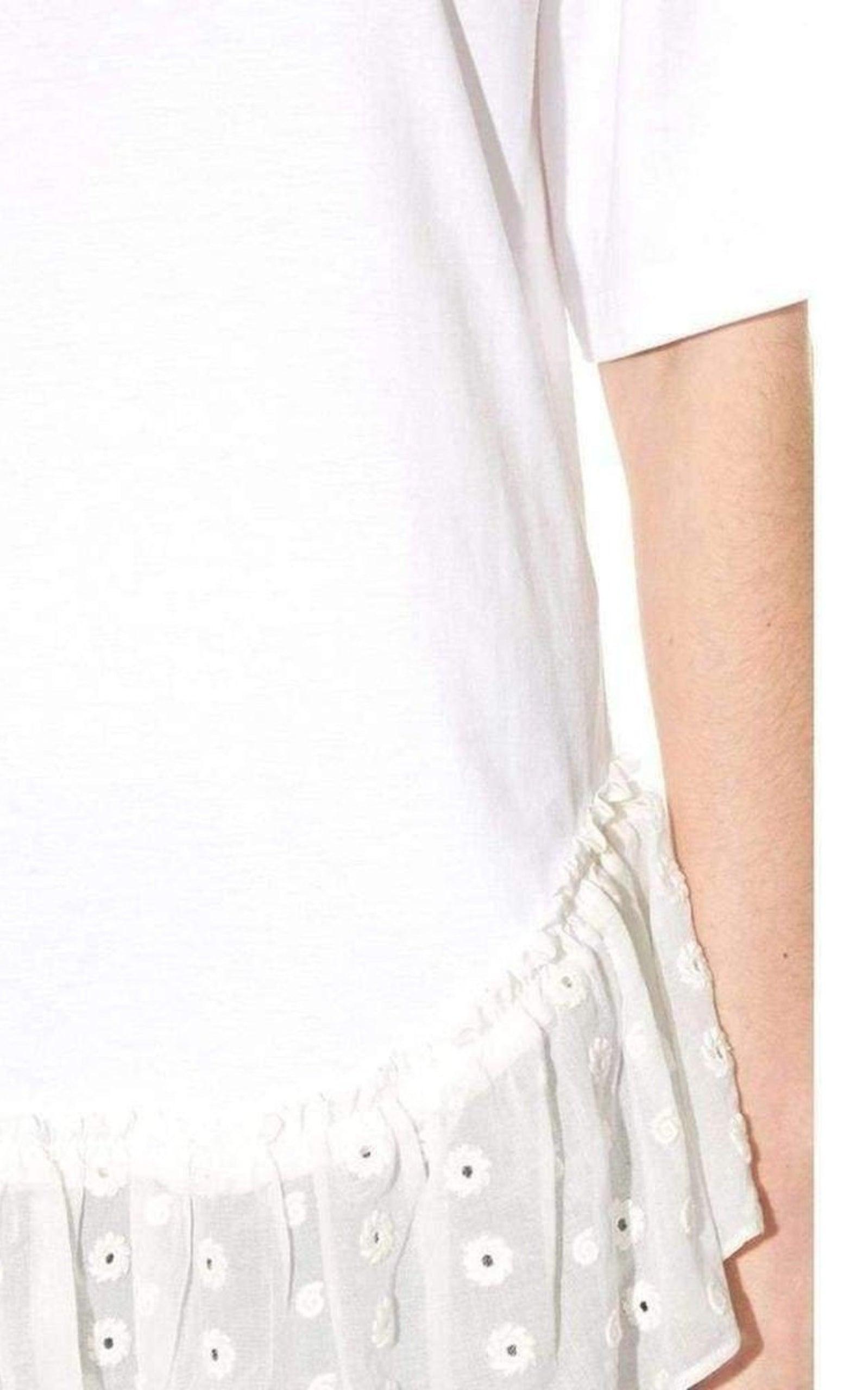 Lace Trimmed White Short Sleeve T-Shirt Chloe