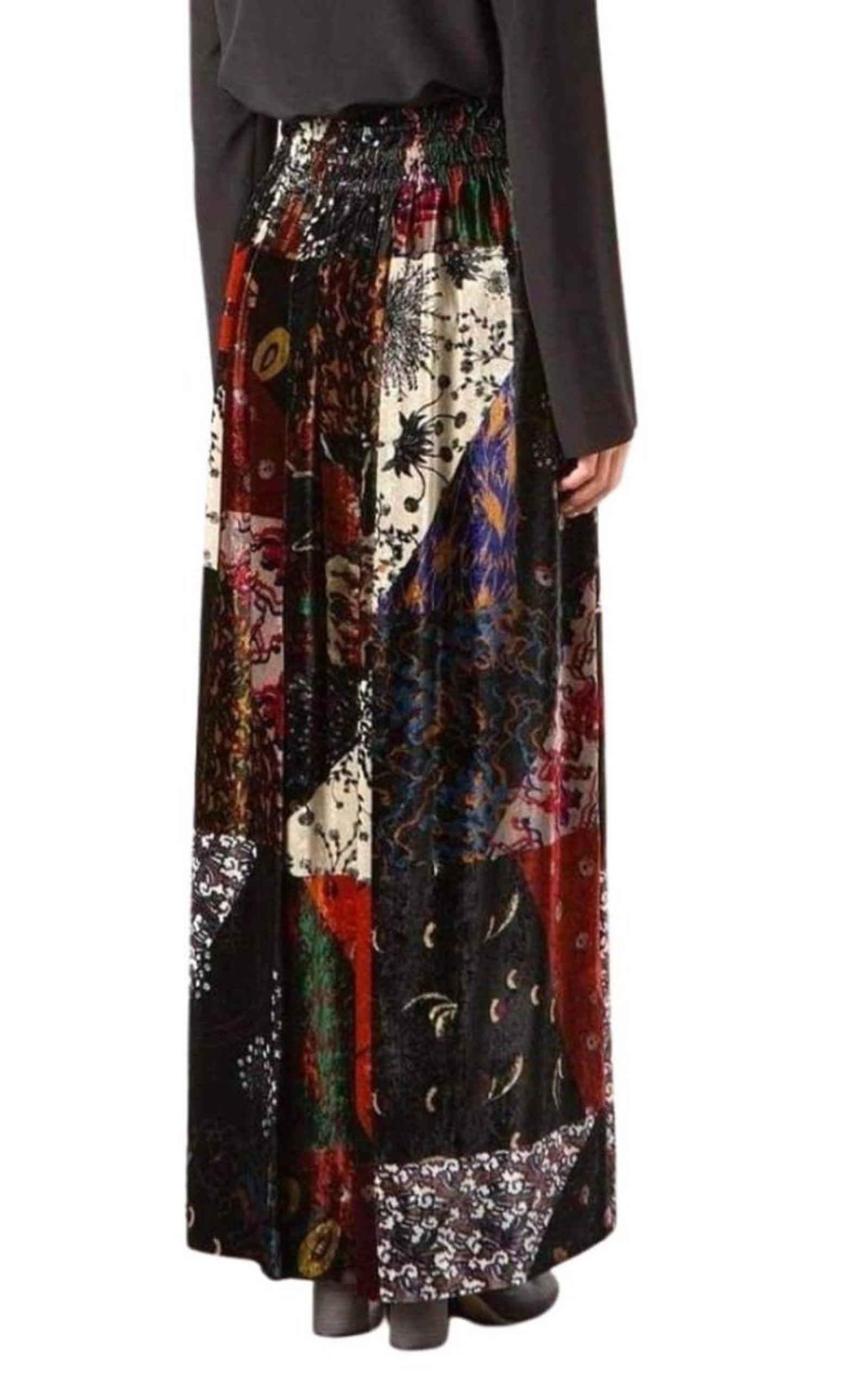 Velvet Patchwork Silk Blend Maxi Skirt Chloe