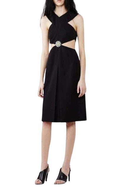 Black Daisy Cut-Away V-Neck Dress Christopher Kane