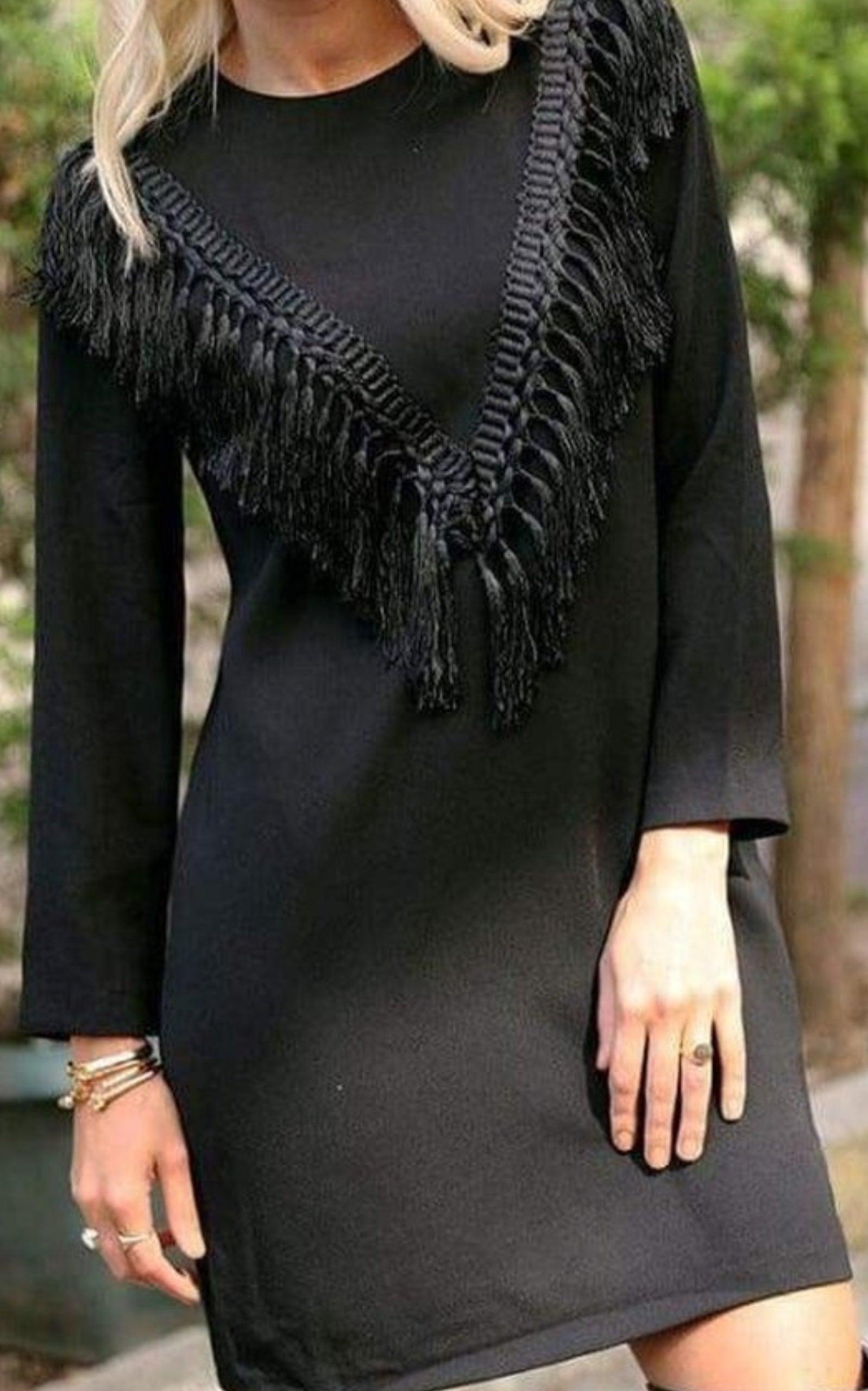 Black Bodycon Fringe Detail Dress Cult Moda