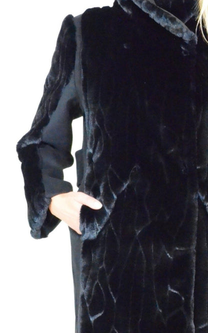 Black Faux Fur Details Long Trench Coat Cult Moda