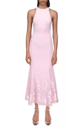 David Koma Paillette Illusion Midi Pink Dress