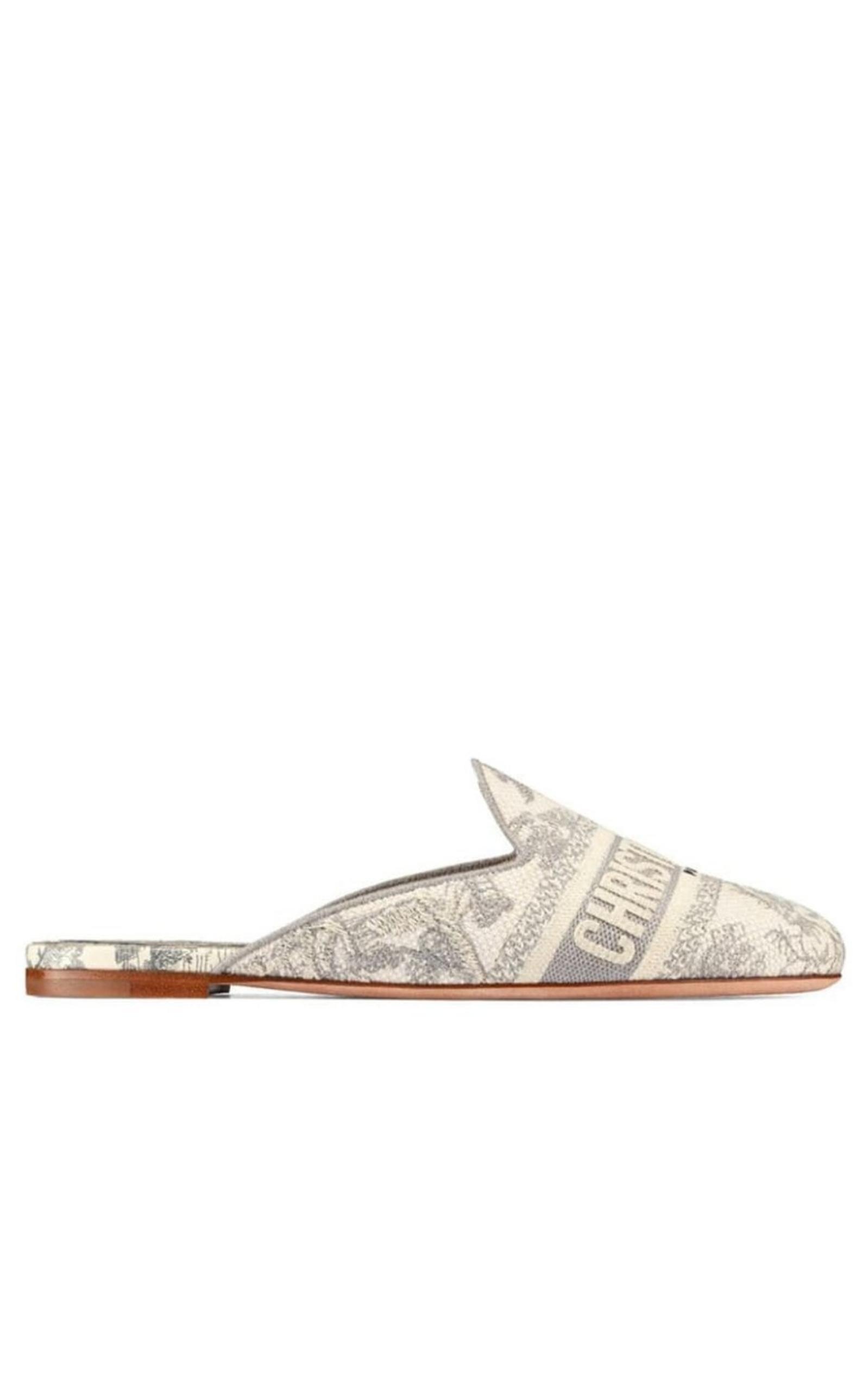 Dior Toile de Jouy Motif Flat Mules in Grey Stone Dior