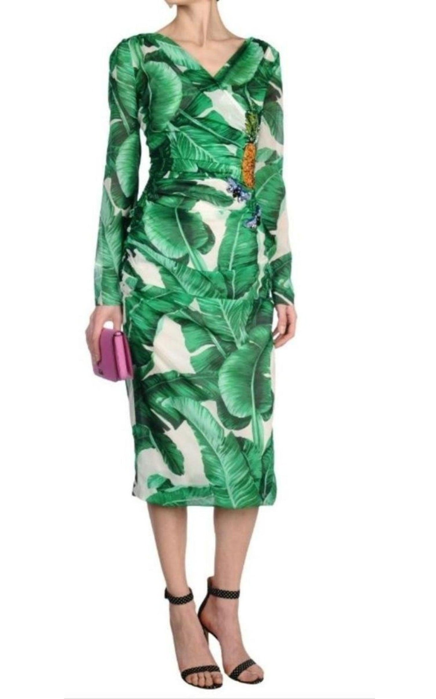 Dolce & Gabbana Banana Leaf-print Embellished Dress