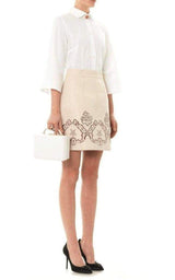 Beige Laser-cut Leather Skirt Dolce & Gabbana