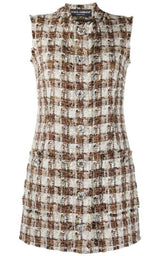 Embellished Checked Tweed Shift Dress Dolce & Gabbana